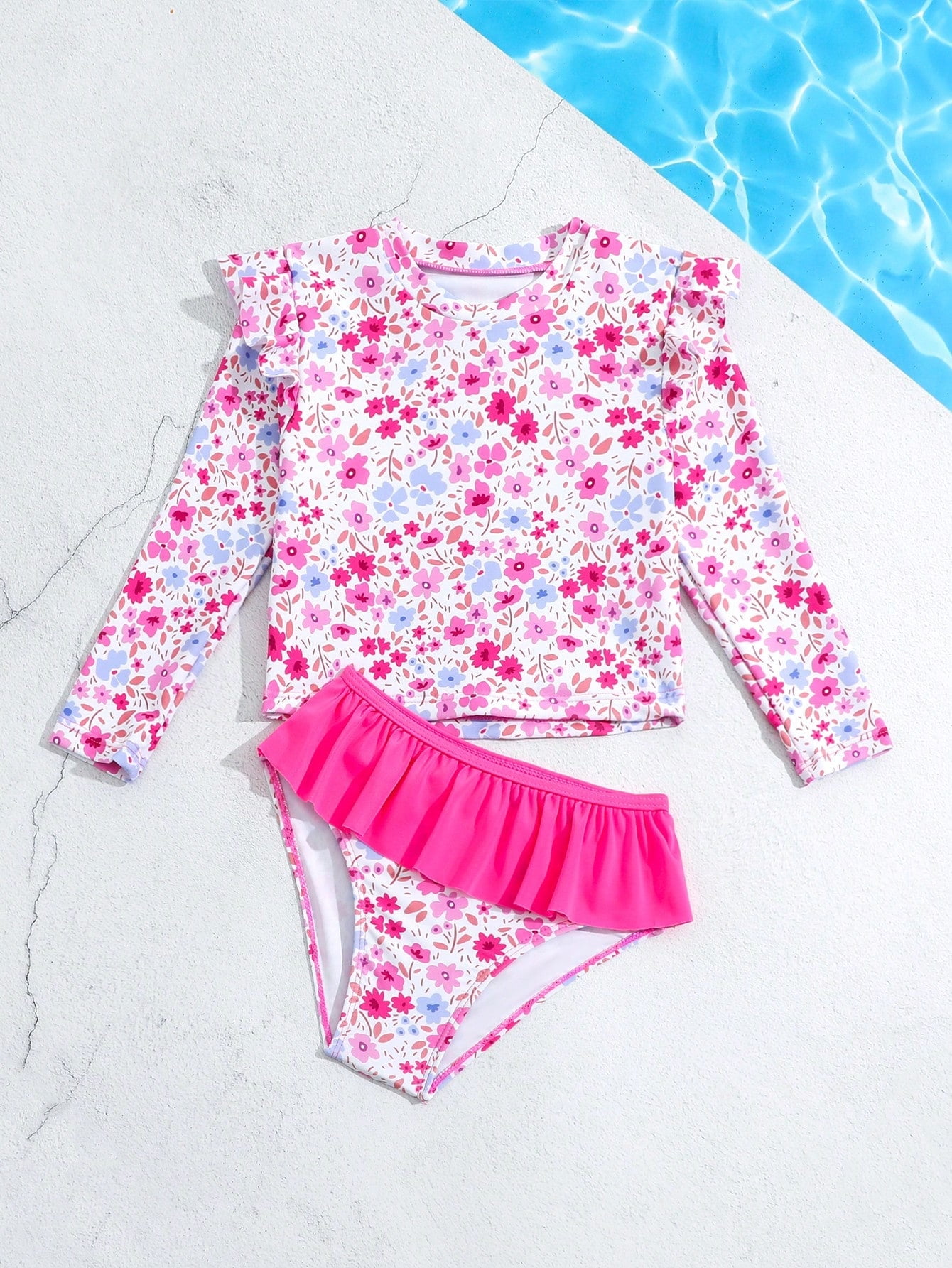 Toddler Girls Rash Guard Sets with Bikini Bottoms Swimwear(4-7Y)